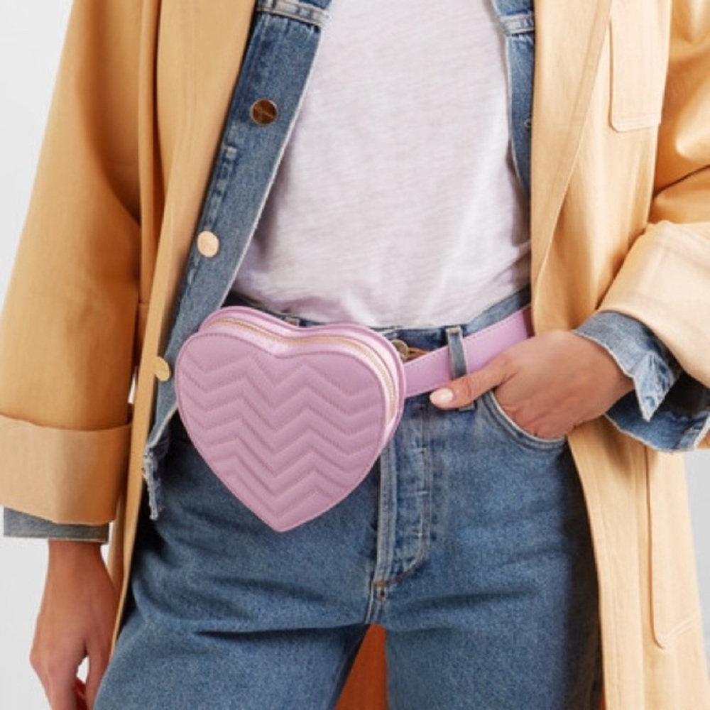 Maje Pink Quilted Leather Heart Belt Bag